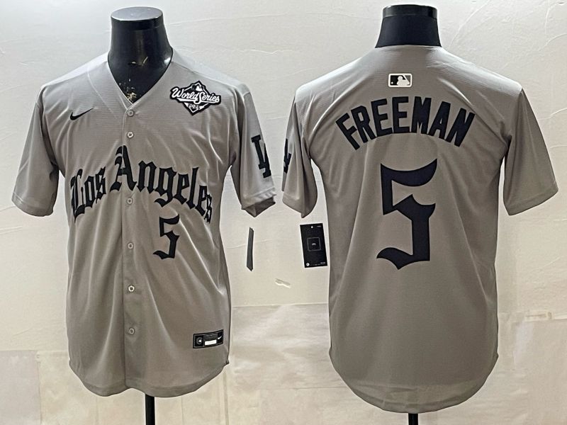 Men 2026 Los Angeles Dodgers #5 Freeman Grey Five generations Nike MLB Jersey style 006